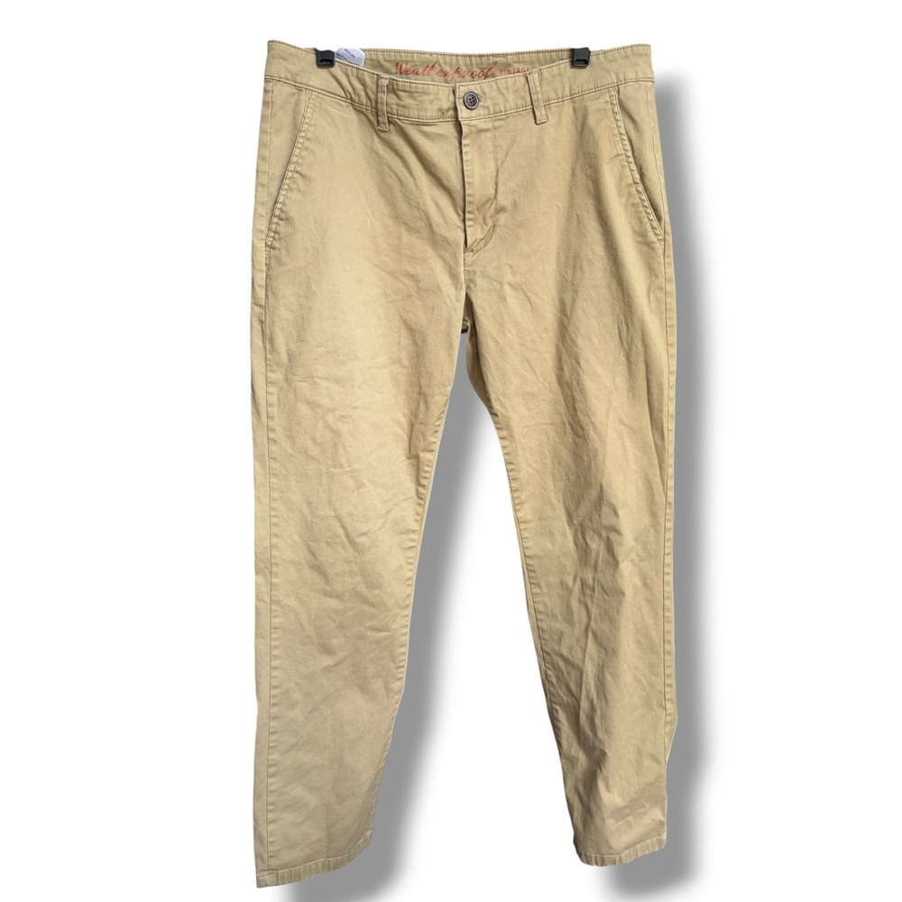 Weatherproof Vintage Pants Tan Chino Flat Front Stretch 33x30